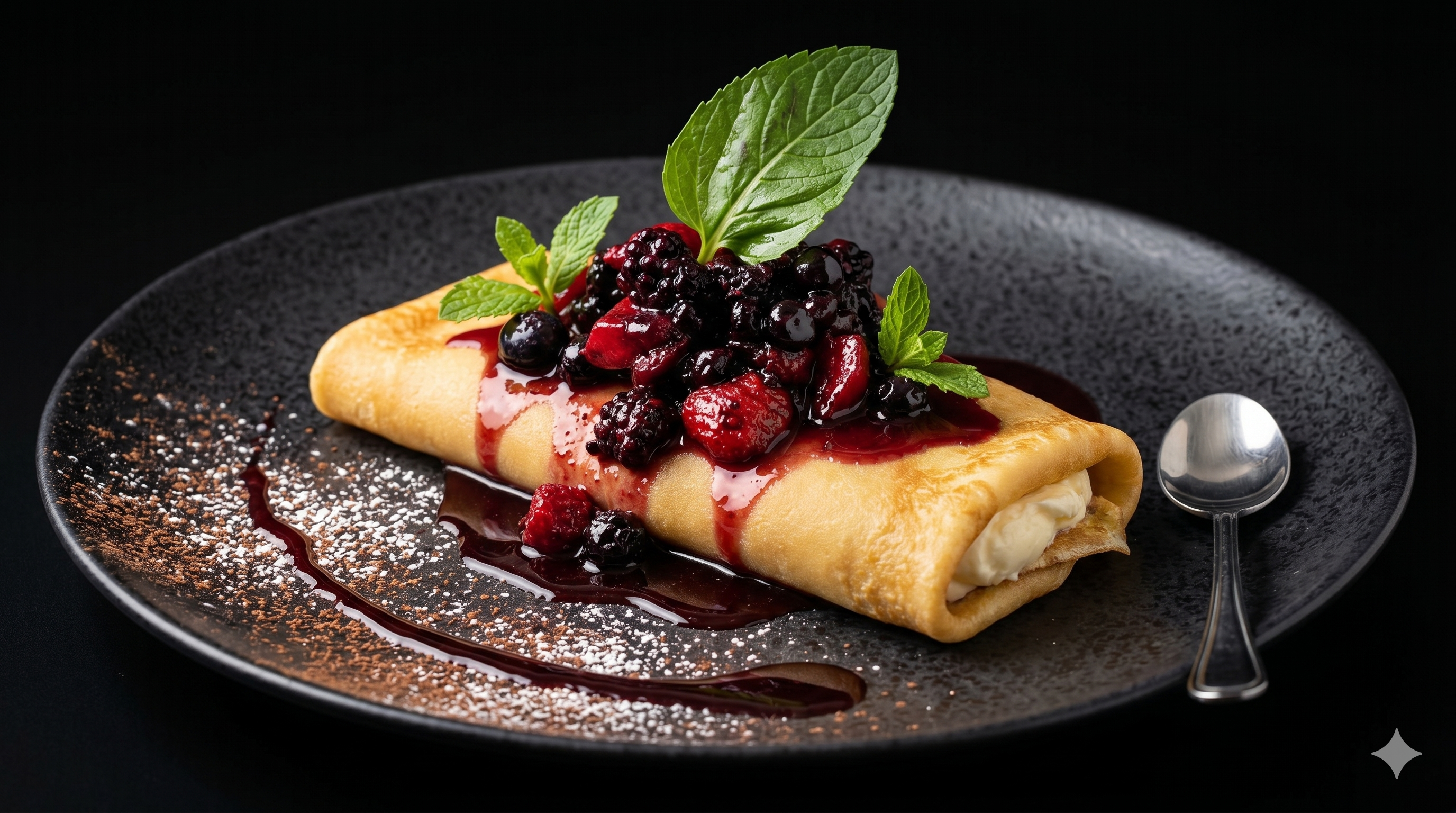 Blinste de Queso Mascarpone con Frutos Rojos al Vino Tinto
